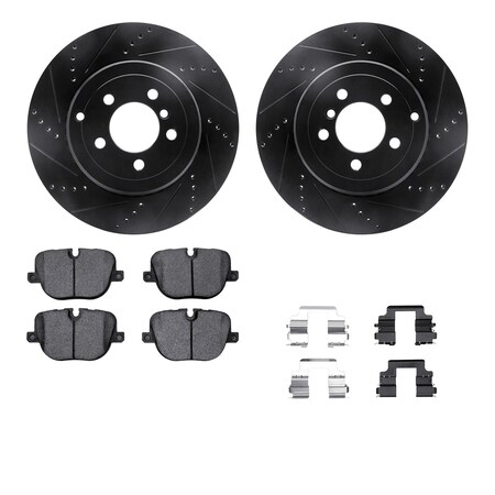 Dynamic Friction Co 8512-11023, Rotors-Drilled and Slotted-Black w/ 5000 Advanced Brake Pads incl. Hardware, Zinc Coated 8512-11023